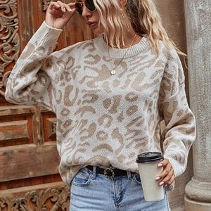 Leopard Pattern Drop Shoulder Sweater